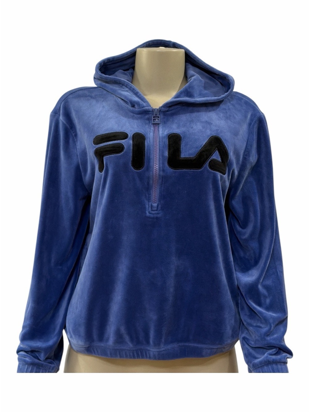Fila Royal Blue Velour Hooded Half-Zip Sweatshirt
